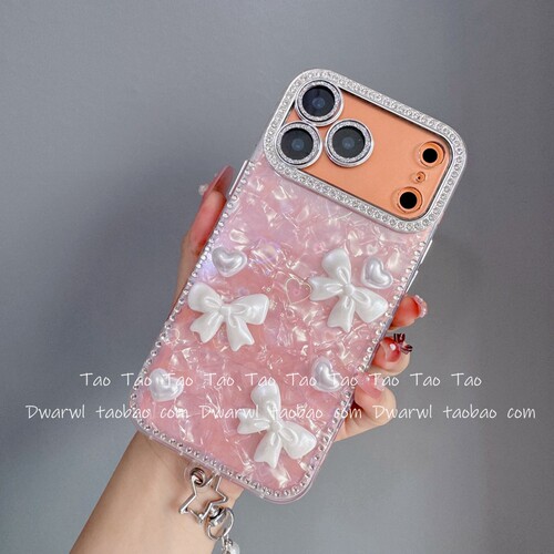 甜美ins少女粉镭射爱心立体蝴蝶结适用iPhone18手机壳苹果17pro max可爱16P简约15plus女14防摔13网红12潮11p