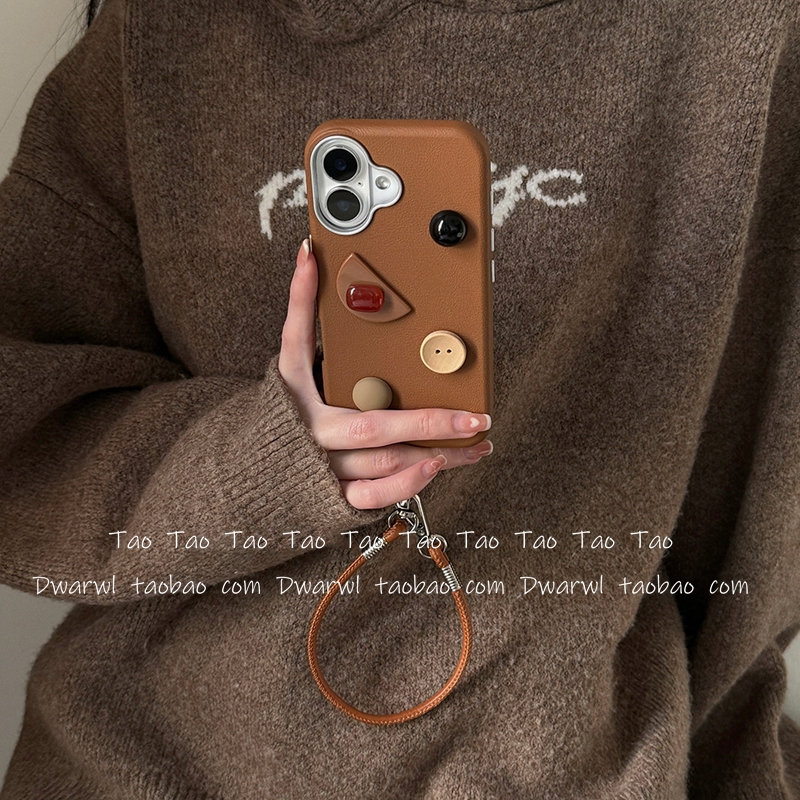 小众立体珍珠纽扣手提挂绳适用iPhone17手机壳苹果16pro max日韩15全包14软13新款12网红11Pro防摔保护ins风