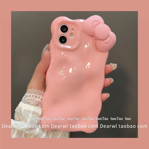 ins甜美少女粉粉蝴蝶结纯色气泡适用苹果13pro max手机壳简约iPhone14Pro硅胶12凹凸11曲边女款可爱网红全包