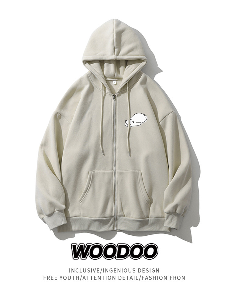 WOODOO 캐주얼 카툰 프린트 봄과 가을 후드 가디건 스웨트 셔츠 커플 스타일 다용도 재킷과 어울리자