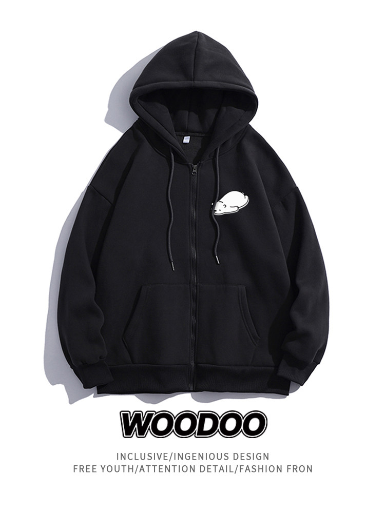 WOODOO 캐주얼 카툰 프린트 봄과 가을 후드 가디건 스웨트 셔츠 커플 스타일 다용도 재킷과 어울리자