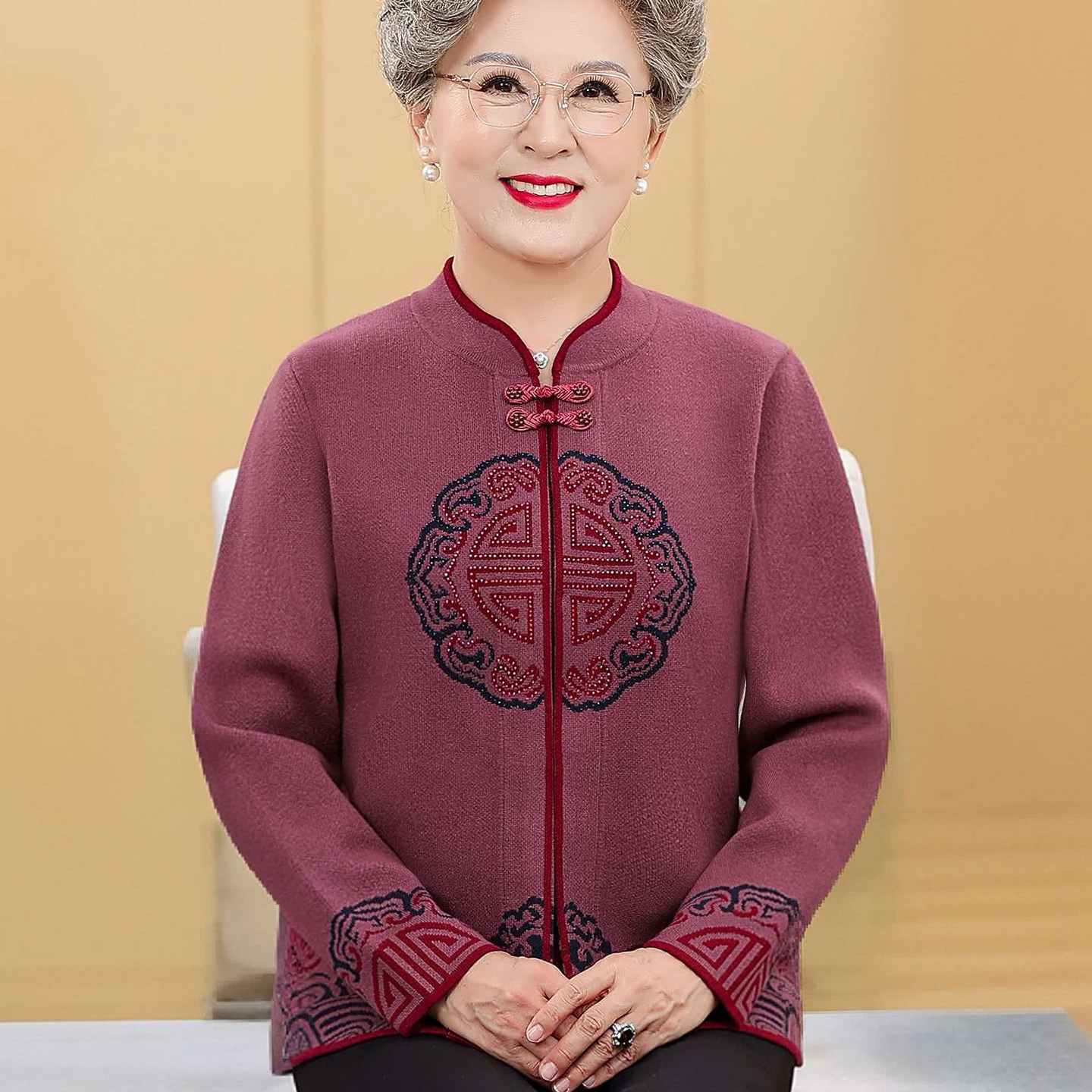 奶奶装春秋毛衣外套针织衫开衫图片