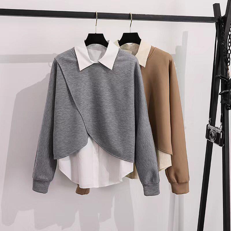 大洪官方旗舰店同款追梦记宽松休闲叠穿两件套卫衣套装衬衫时尚