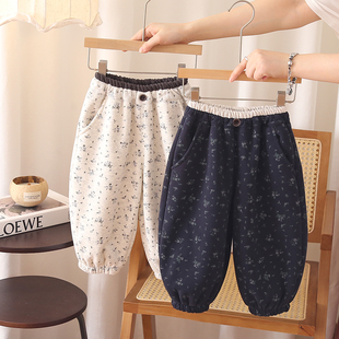 儿童加绒裤子2025秋冬季新款韩版女童一体绒裤子时尚童装碎花裤子