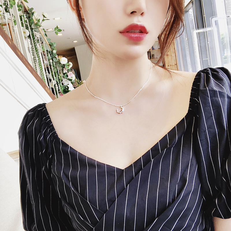 定制月亮纯银项链女性
