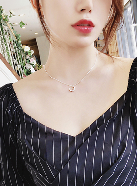 定制月亮纯银项链女性