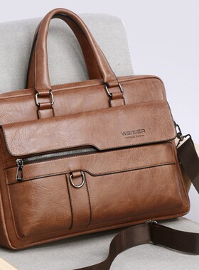 男手提单肩包复古公文包商务电脑包Men's handheld shoulder bag