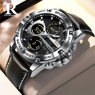 新款双显男士真皮手表学生潮流防水电子表Men's student watches