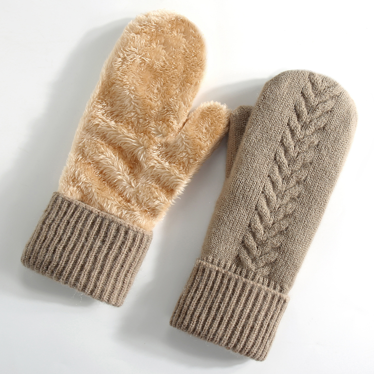 New double-layer knitted gloves for women with thickening in
