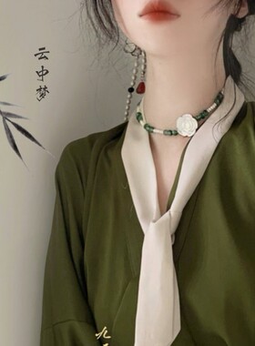 新中式玫瑰蝶贝旗袍项链