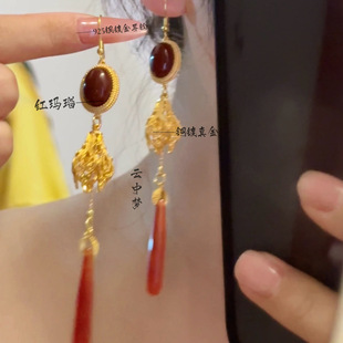 红玉|水滴玛瑙925银镀金新中式耳饰 云中梦长歌 汉服旗袍国风配饰