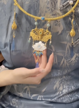 蓝香序|蝶贝祥云纹蓝玛瑙蝴蝶仿点翠铜镀真金璎珞项圈 云中梦长歌