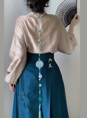 长背云阿富汗玉海蓝宝汉服