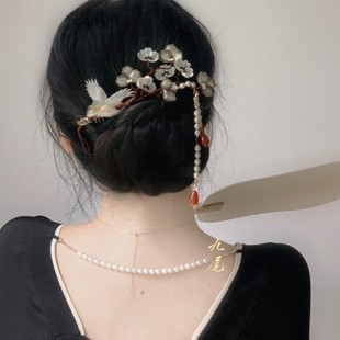 松枝墨客贝母仙鹤水墨脑洞衍生新中式发簪