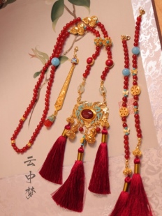 福宝 多宝螃蟹葫芦长璎珞海蓝宝铜镀真金汉服配饰原创 云中梦长歌