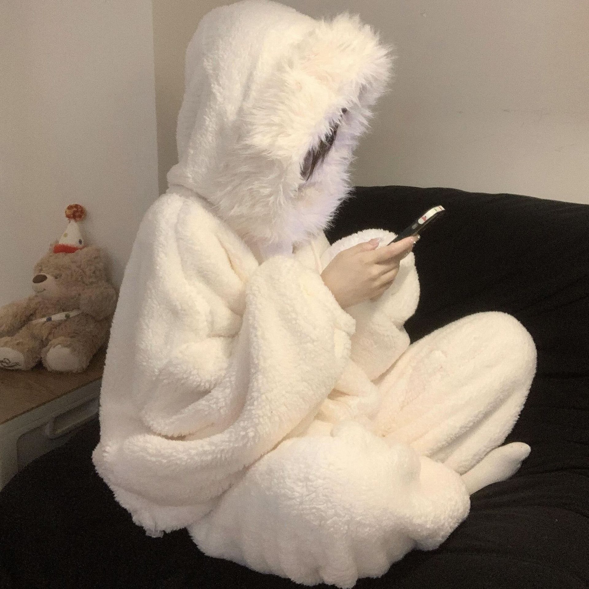 可爱毛绒绒连帽珊瑚绒睡衣女春夏新款加绒加厚保暖大码家居服套装