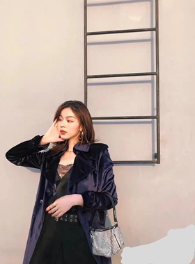 OVV秋冬新款双排扣翻领长款气质风衣外套 国内代购