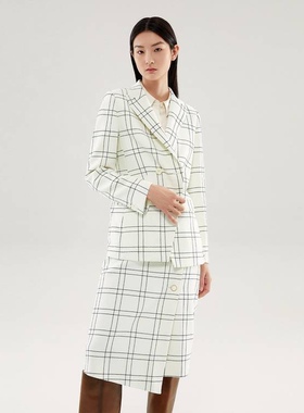 OVV秋冬戗驳领双层色织黑白格纹单件西服 国内代购现货正品