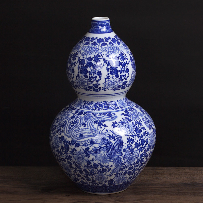 青花凤凰缠枝莲大花瓶 景德镇中式陶瓷摆件 瓷器玄关客厅装饰品,橡塑材料及制品,工业陶瓷,淘宝优惠券,粉丝福利购,淘宝优惠卷