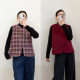 有叙新中式 纯棉格子撞色磨毛复古文艺葵口领双面穿马甲 羊毛毛呢