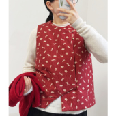 有叙新中式 亚麻棉玉兔提花3m新雪丽夹棉保暖内搭外穿过年马甲