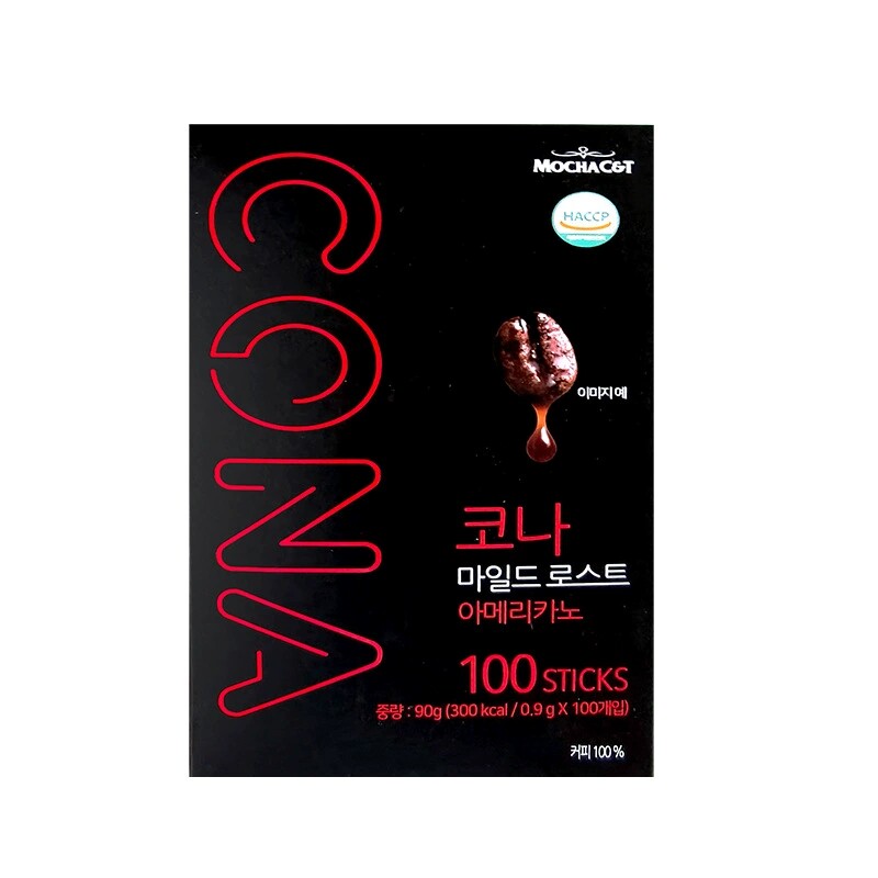 韩国进口CONA美式咖啡速溶轻度烘培黑咖啡苦咖啡饮料0.9g*100条