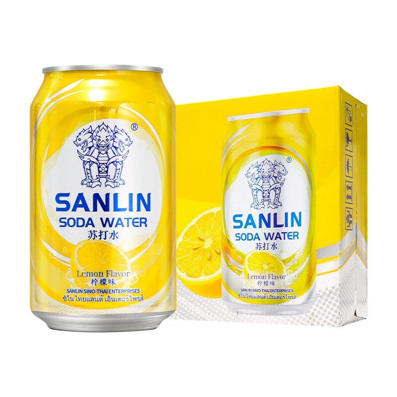 三麟苏打水柠檬味0糖0脂0卡碳酸饮料 易拉罐装 整箱气泡水