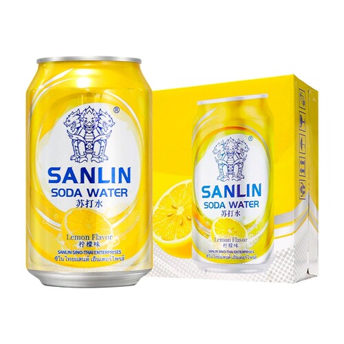 三麟苏打水柠檬味0糖0脂0卡碳酸饮料 易拉罐装 整箱气泡水
