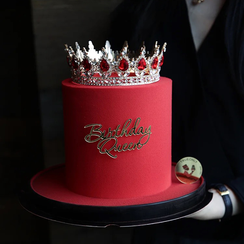 网红蛋糕装饰摆件红水晶宝石皇冠