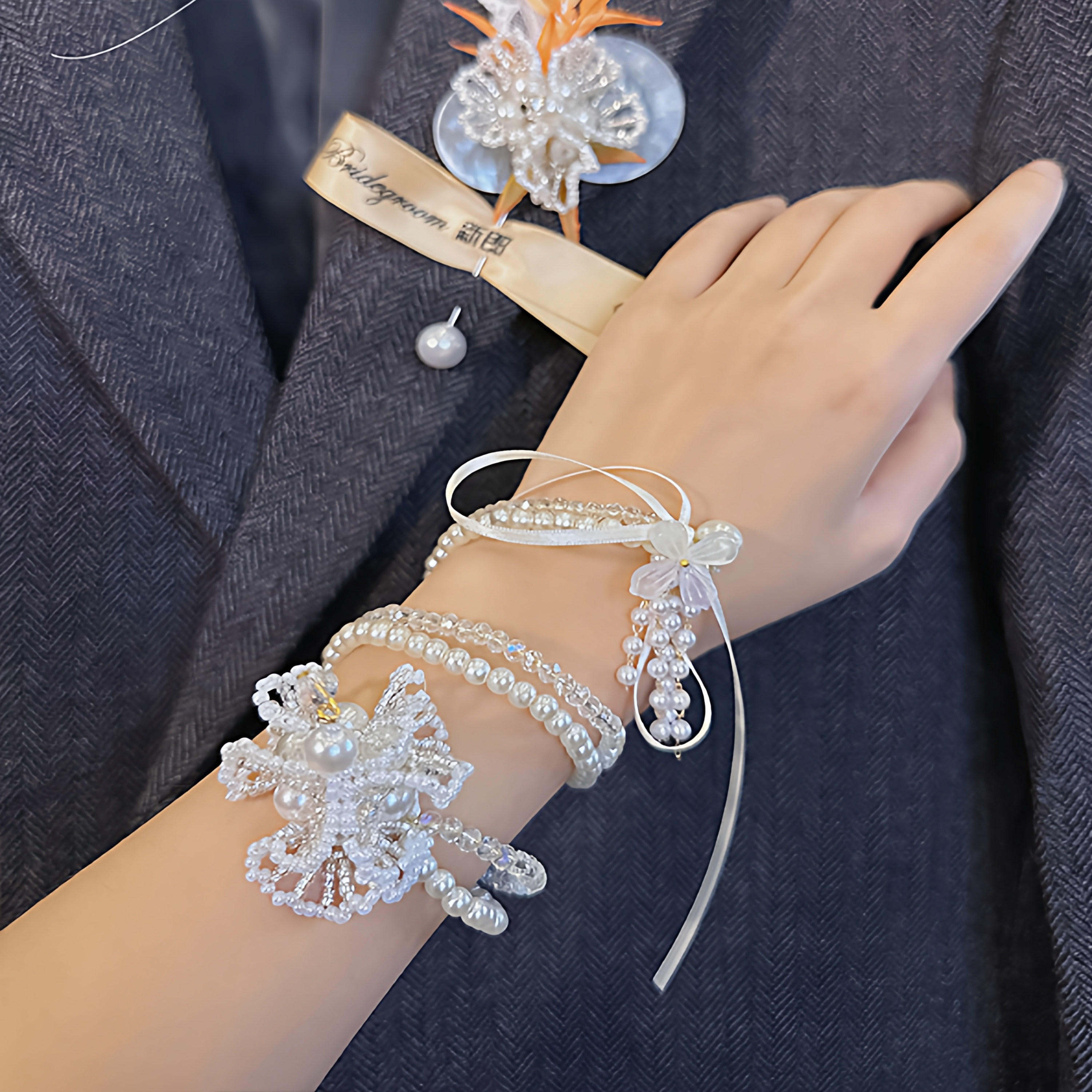 韩式结婚礼新郎胸花新娘手环手链伴娘手花腕花闺蜜姐妹团主持宴会