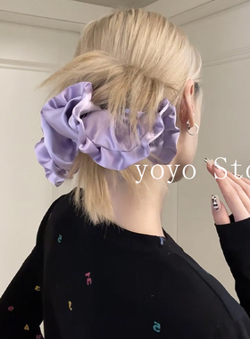 芭蕾风褶皱花边紫色缎面大肠发圈女韩系高级感发绳扎丸子头绳发饰