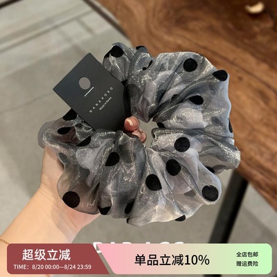 韩国网红博主同款欧根纱波点褶皱肥肠圈巨饱满显发量多发圈发绳女