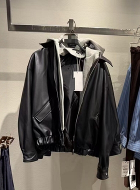 ZA外贸出口女装美式辣妹穿搭假两件拼接装饰夹克小皮衣3046829