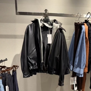 饰夹克小皮衣3046829 辣妹穿搭假两件拼接装 ZA外贸出口女装 美式