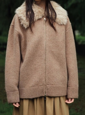 ZA外贸出口女装新款针织面料翻盖人造皮草效果翻领夹克2893149