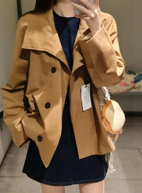 ZA外贸出口女装新品面包焦黄色双襟美式简约短款风衣3833243 732