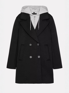 ZA外贸出口二合一假两件卫衣式可拆卸抽绳拼接连帽外套女 8073039