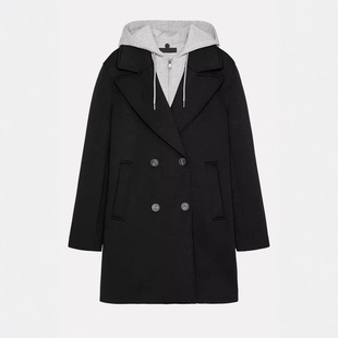 ZA外贸出口二合一假两件卫衣式 8073039 可拆卸抽绳拼接连帽外套女