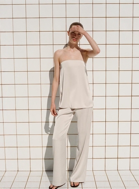 ZA外贸出口5427429度假风多色选波点丝缎质感抹胸上衣4772026 087