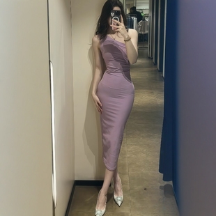 斜肩不对称迷笛连衣裙6050318 辣妹风修身 619 女装 ZA外贸出口新款