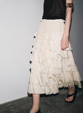 ZA外贸出口新品女装叠层装饰堆堆效果蛋糕迷笛半身裙3118209 714