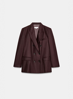 ZA外贸出口女装新品通勤风休闲亚麻双襟垫肩西装外套2627809