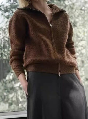 ZA外贸出口软质绒面质感立领拉链圈圈呢飞行员夹克外套4192161