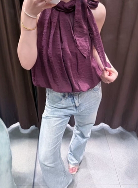 ZA外贸出口女装法式温柔风休闲咖色蝴蝶结饰蓬蓬上衣3897163 667