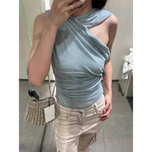 ZA外贸出口新品 406 性感辣妹风斜肩褶皱网纱抹胸连体衣5039337