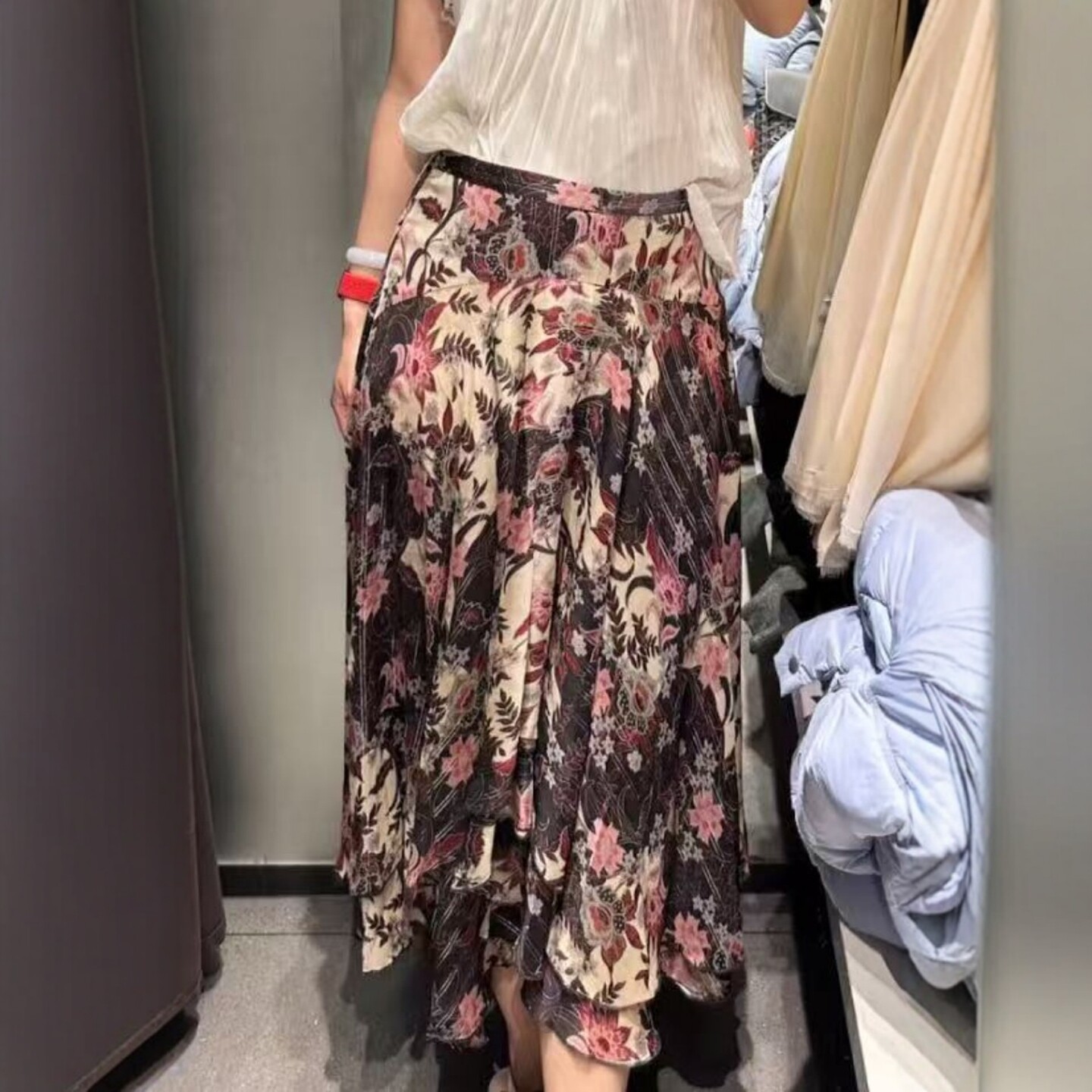 ZA外贸出口女装新款国风小碎花冷色系花朵印花半身裙6895066
