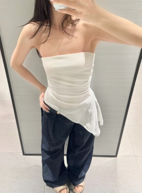 ZA外贸出口新款女装纹理质感法式露肩直领裹胸式抹胸上衣 3644317