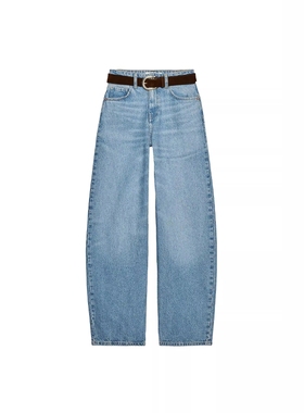 ZA外贸出口新品女装锥型版型配腰带高腰宽腿缩脚牛仔裤 6147067