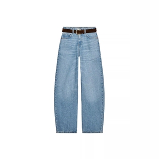 型配腰带高腰宽腿缩脚牛仔裤 锥型版 6147067 女装 ZA外贸出口新品