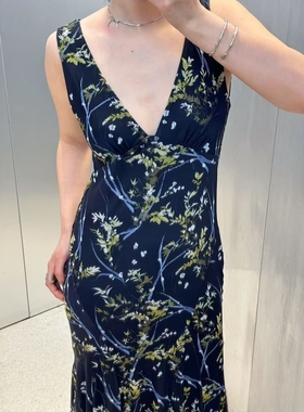 ZA外贸出口新品女装V领华贵典雅复古印花绢网长连衣裙5039126